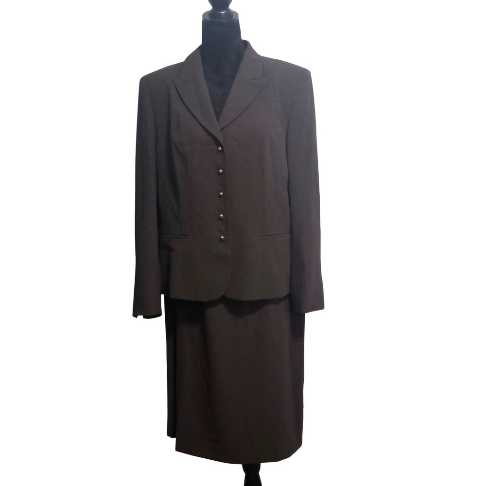 Vintage kasper Womens chocolate Brown Skirt Suit Set Blazer and Midi Skirt Sz 18